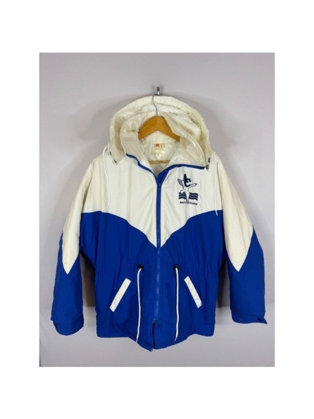 Vintage 80s Arctic College Yellowknife N.W.T. Parka Jacket Blue White Canada L